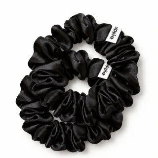 Poppie Scrunchie 100% Mulberry Silk Black M 2-pack