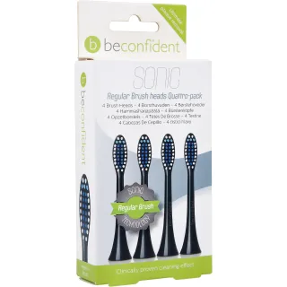 Beconfident Regular Sonic 4-pack tandborsthuvud Svart, Soft-Medium