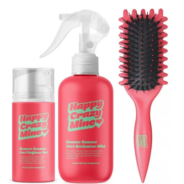 Happy Crazy Mine Bounce Bounce Curl Definer Gel + Curl Activator Mist + Curly Brush