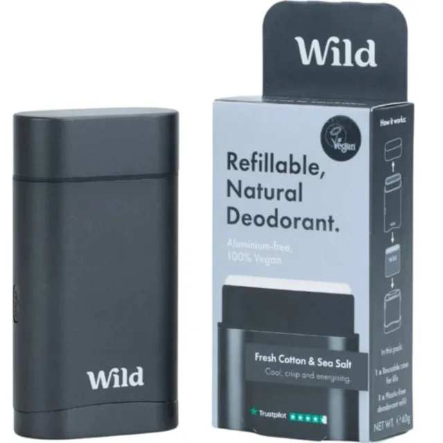 Wild Fresh Cotton & Sea Salt Refillable Deodorant Black Case