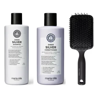 maria nila Silver Blonde Care Set With Styling Brush Shampoo Conditioner & Paddle Brush