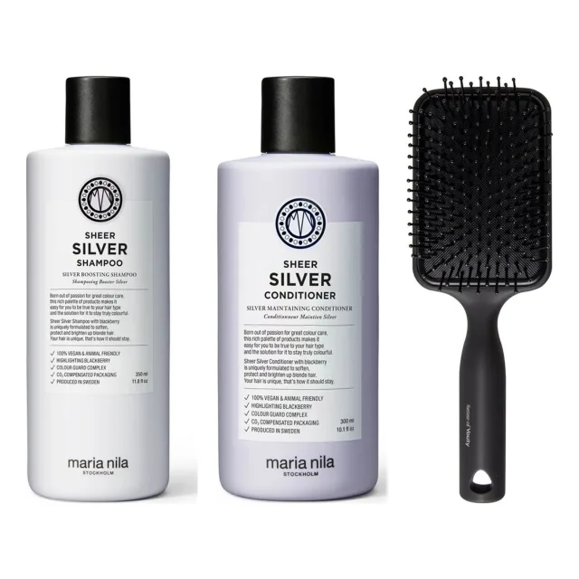 maria nila Silver Blonde Care Set With Styling Brush Shampoo Conditioner & Paddle Brush