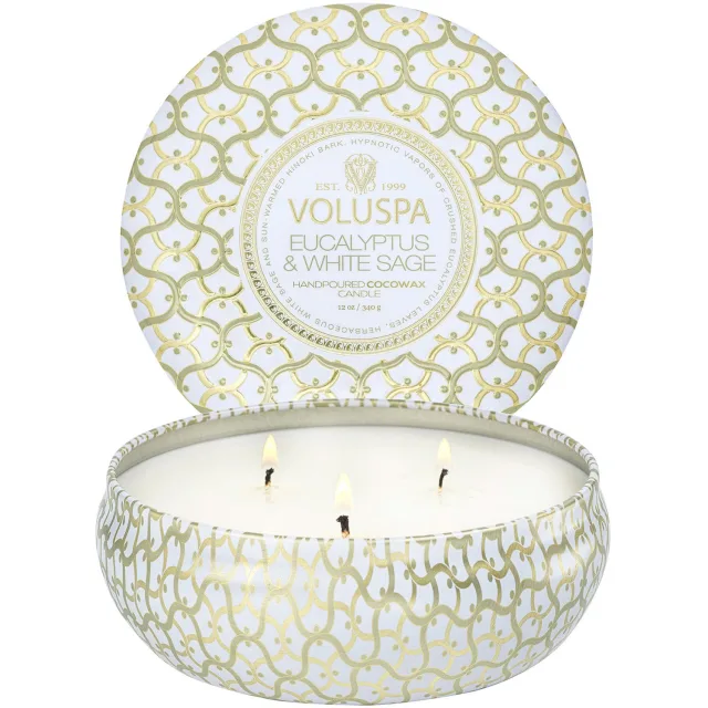 Voluspa 3-Wick Tin Candle Eucalyptus & White Sage