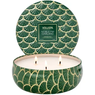 Voluspa 3-Wick Tin Candle Noble Fir Garland
