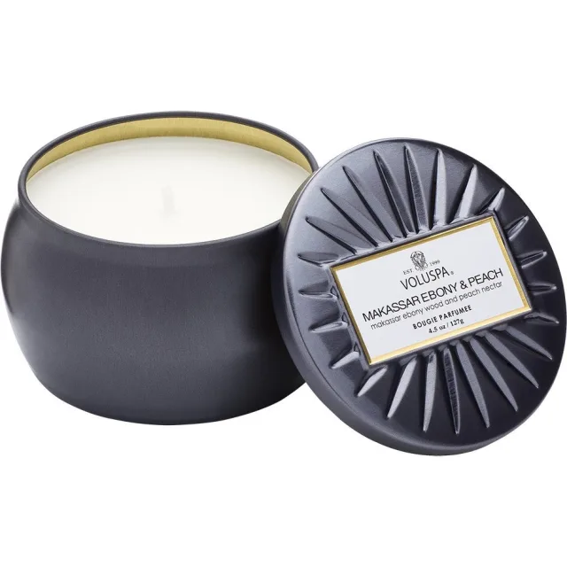 Voluspa Makassar Ebony & Peach Decorative Tin Candle