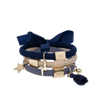 Dark Hair Ties Charm Combo Navy Blues W/Gold