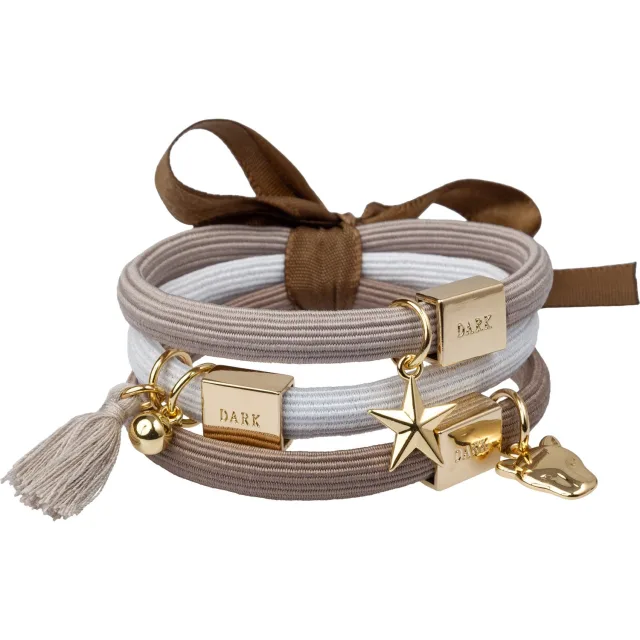 Dark Hair Ties Charm Combo Warm Taupe W/Gold