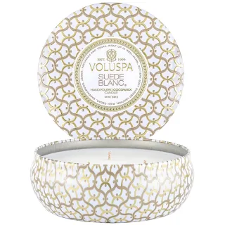 Voluspa 3-Wick Tin Candle Suede Blanc