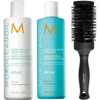Moroccanoil Moisture Repair Set Shampoo Conditioner & Blowout Brush