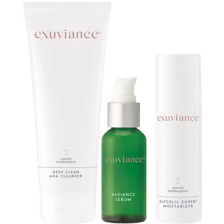 Exuviance Normal Skin Kit Deep Clean AHA Cleanser, Radiance Serum, Glycolic Expert Moisturizer