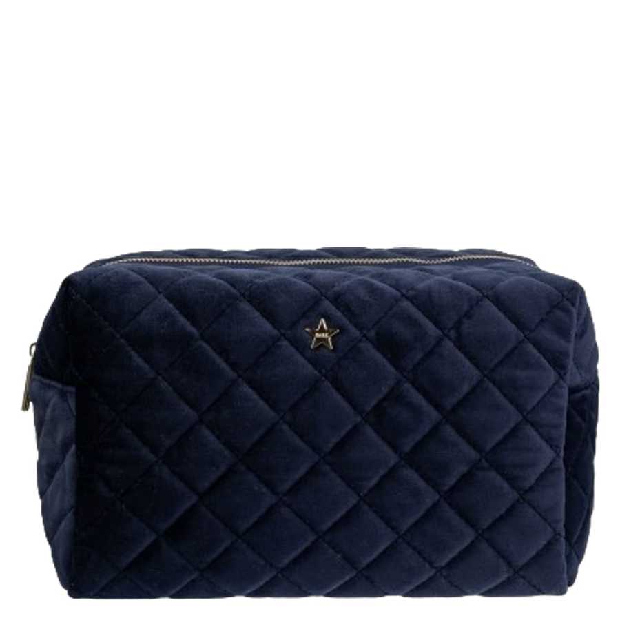 DARK Velvet Square Quilted Make-Up Pouch Large Navy Blue