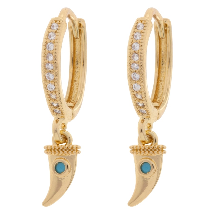 Timi of Sweden Bowyn Small Horn With Blue Stone Hoop Earrings