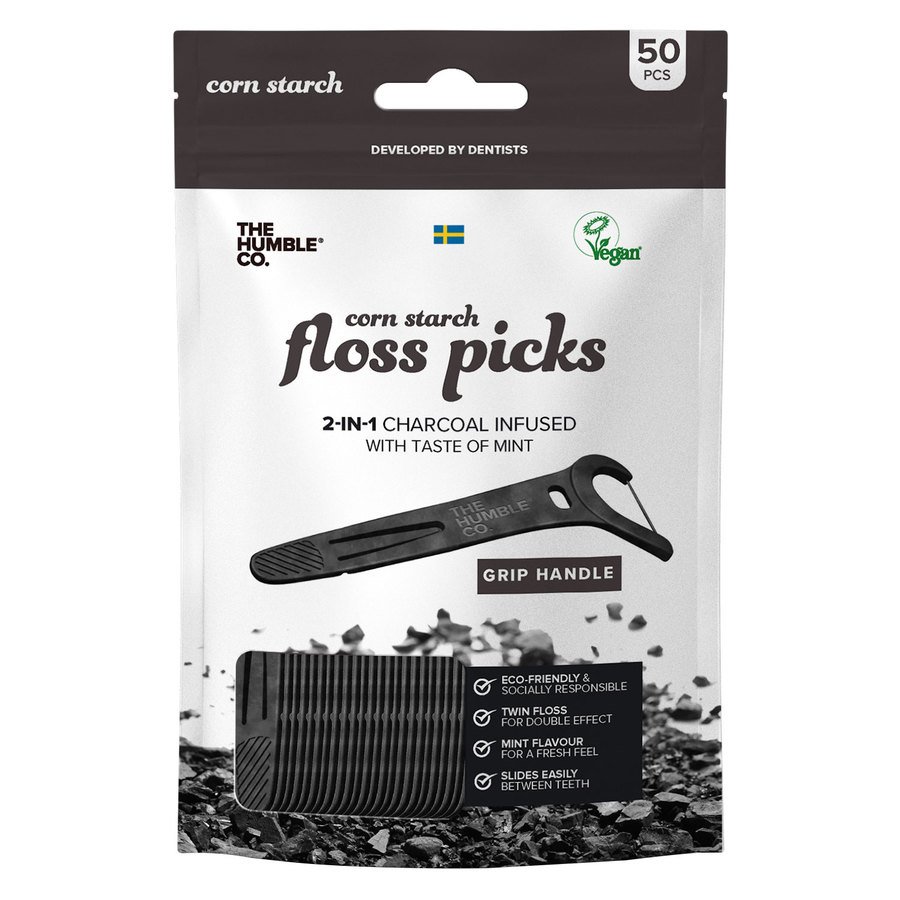 The Humble Co Dental Floss Picks Charcoal Grip Handle 50 st.