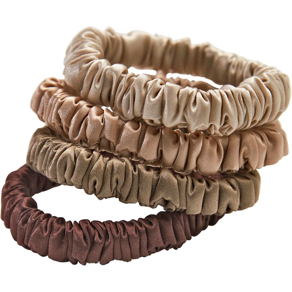 Lenoites Mulberry Silk Skinny Scrunchies Beige/Light Brown/Brown/Coffee - 4 pcs