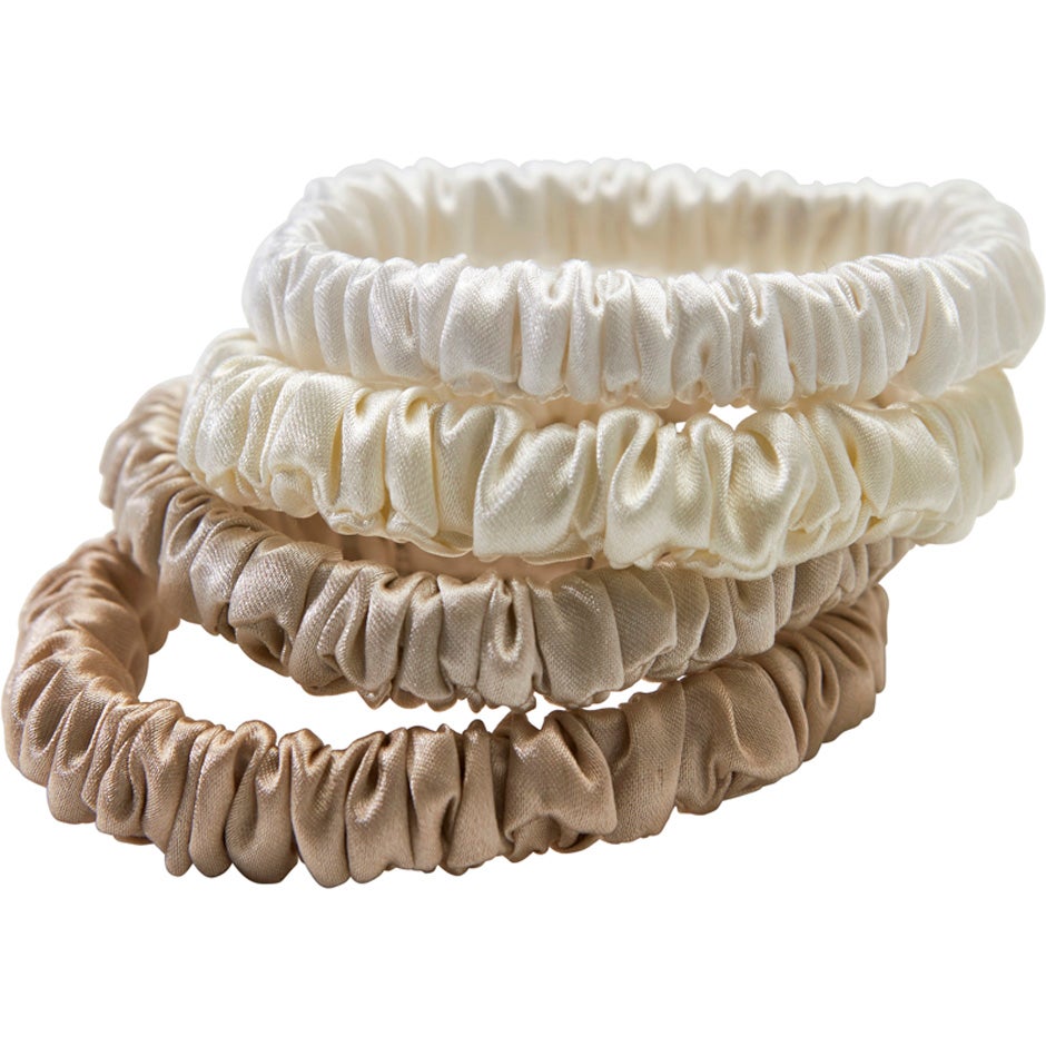 Lenoites Mulberry Silk Skinny Scrunchies White/Cream White/Beige/Light Brown - 4 pcs