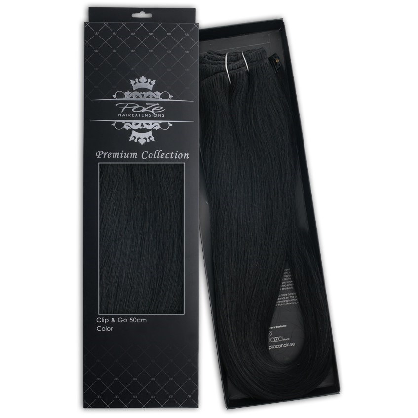 Poze Hairextensions Poze Clip&Go Löshår Äkta Premium 1N Midnight Black