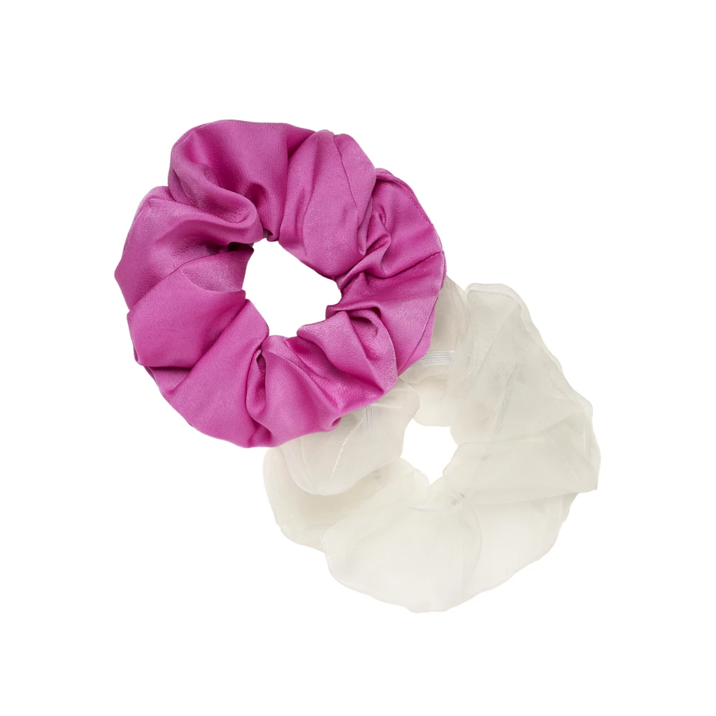 Large Hair Scrunchies 2-set Pink/White