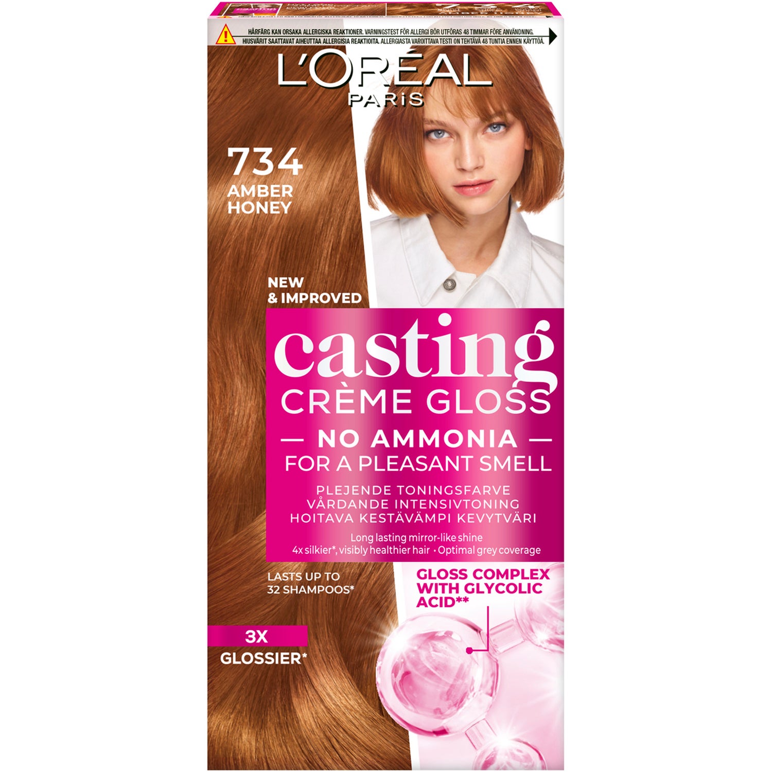 L'Oréal Paris Casting Crème Gloss Semi-Permanent Coloration For All Hair Types 734 Amber Honey - 1 pcs