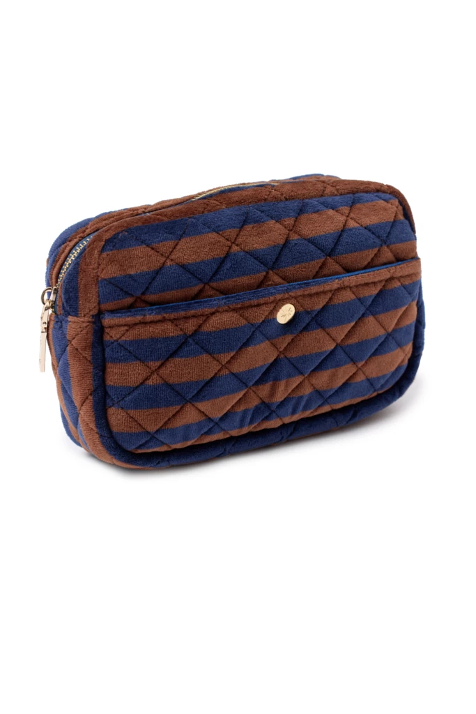 Beauty Bag Medium Blues & Stripes Velvet