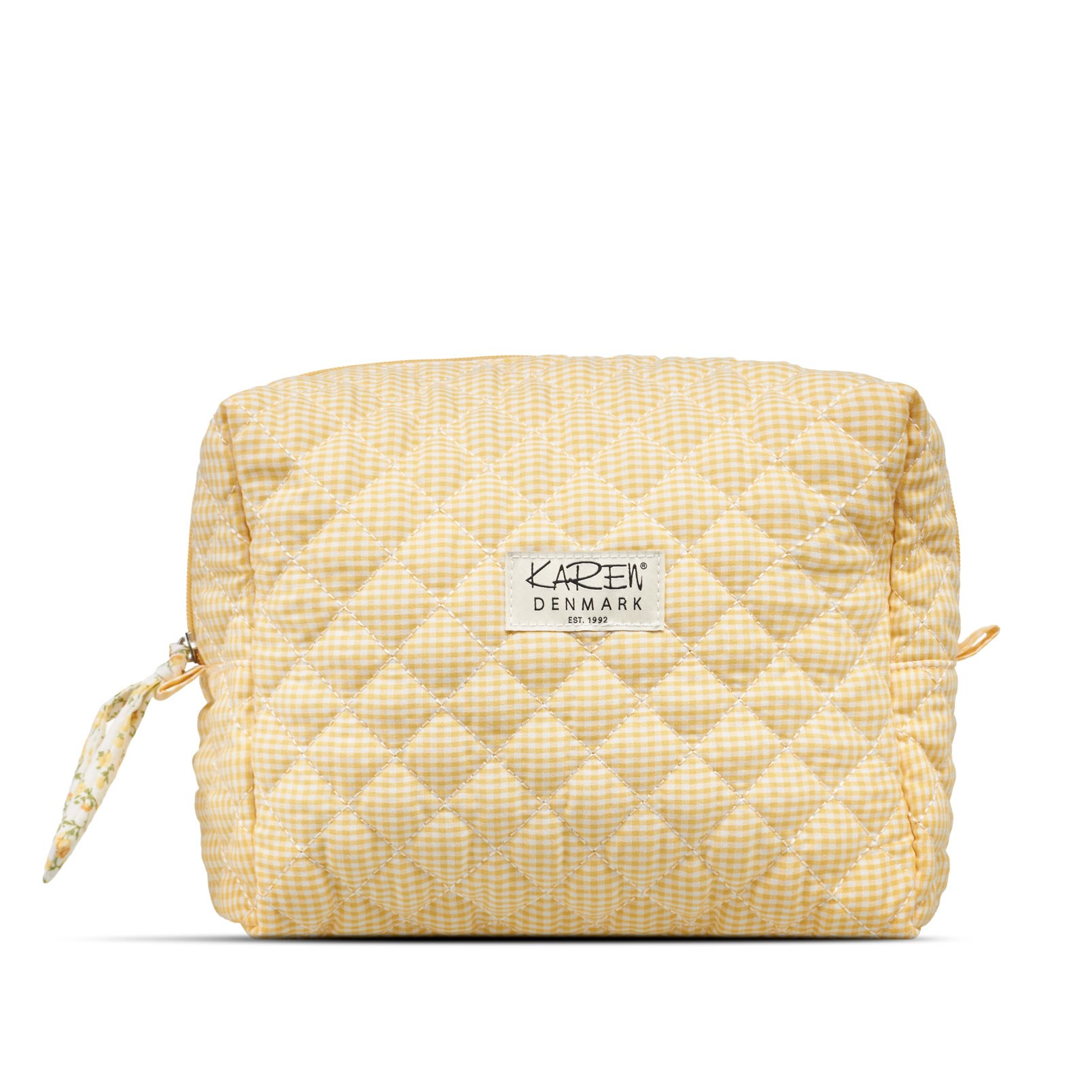 Karen Large toiletry bag in yellow checkered quilt. Can be machin