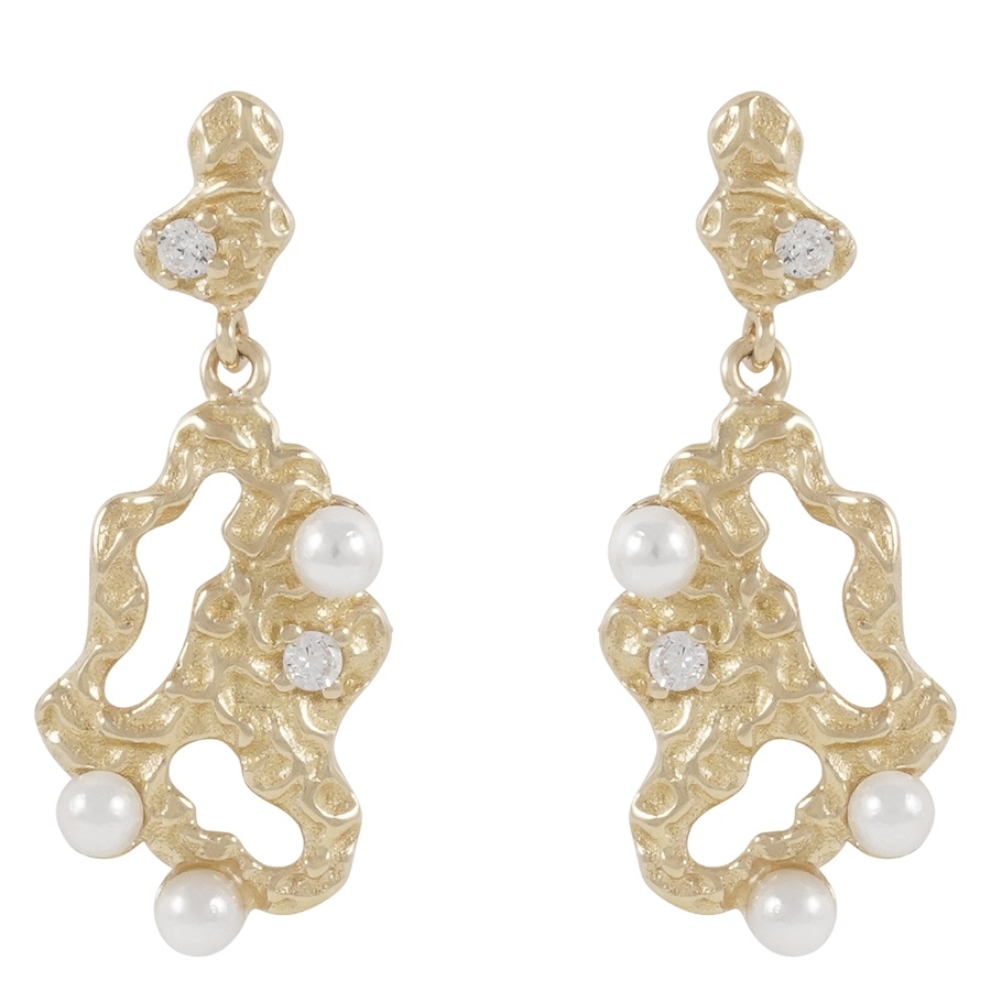 Snö Of Sweden Line Short Earring Gold/White Onesize