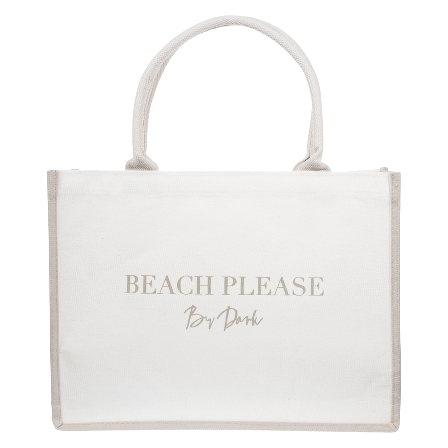 Canvas Tote Medium "Beach Please" Off White with Sand