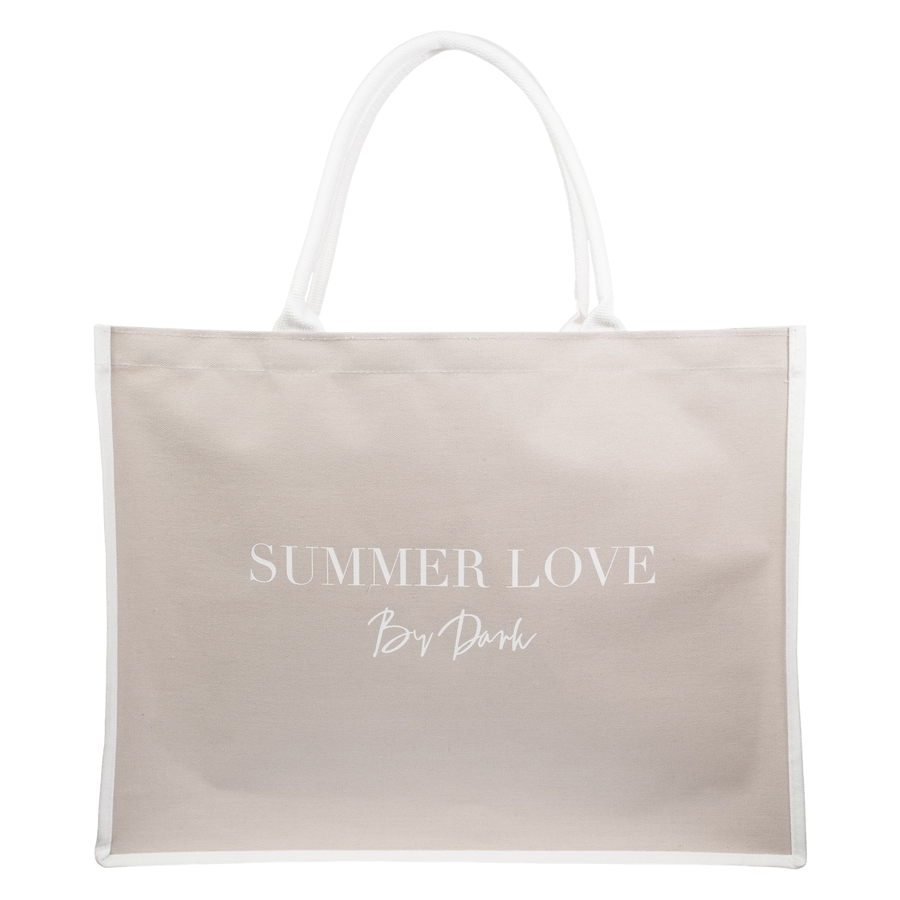 DARK Canvas Tote Large "Summer Love" Sand with Off White