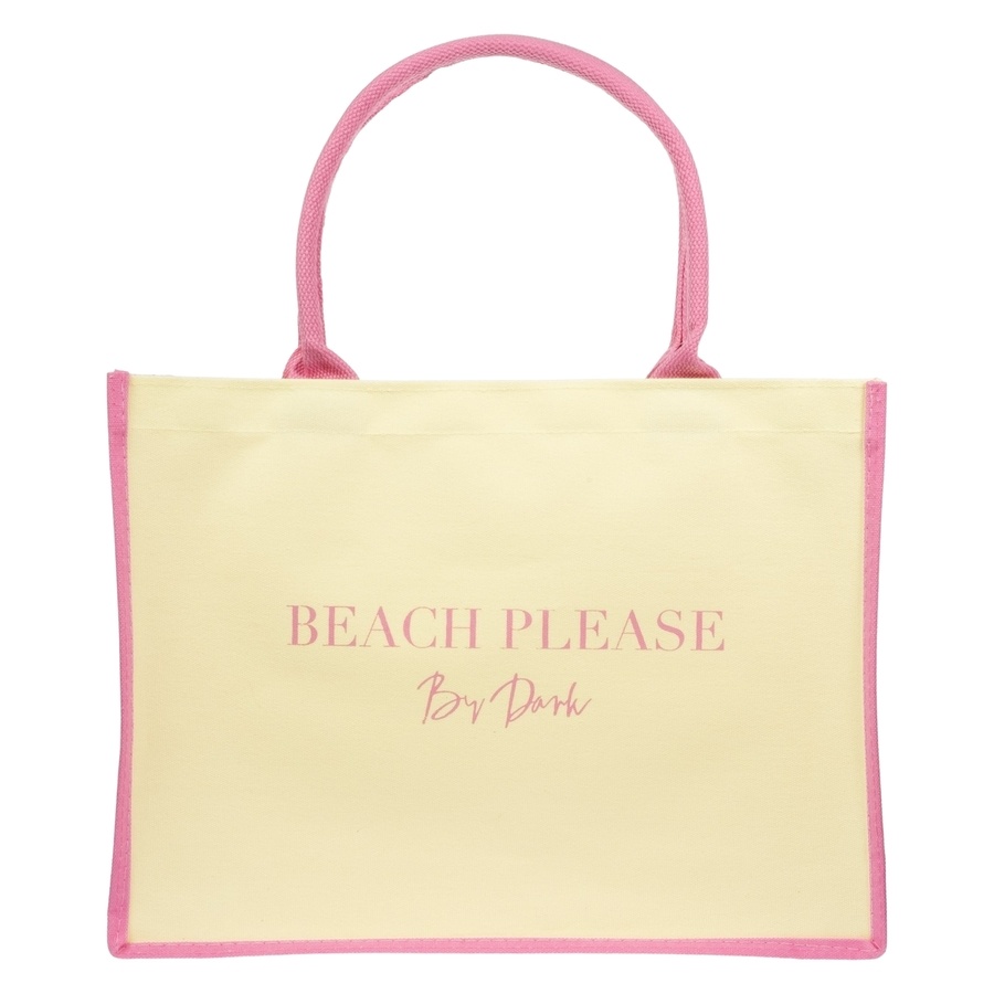 Canvas Tote Medium "Beach Please" Pale Yellow with Bubblegum Pink
