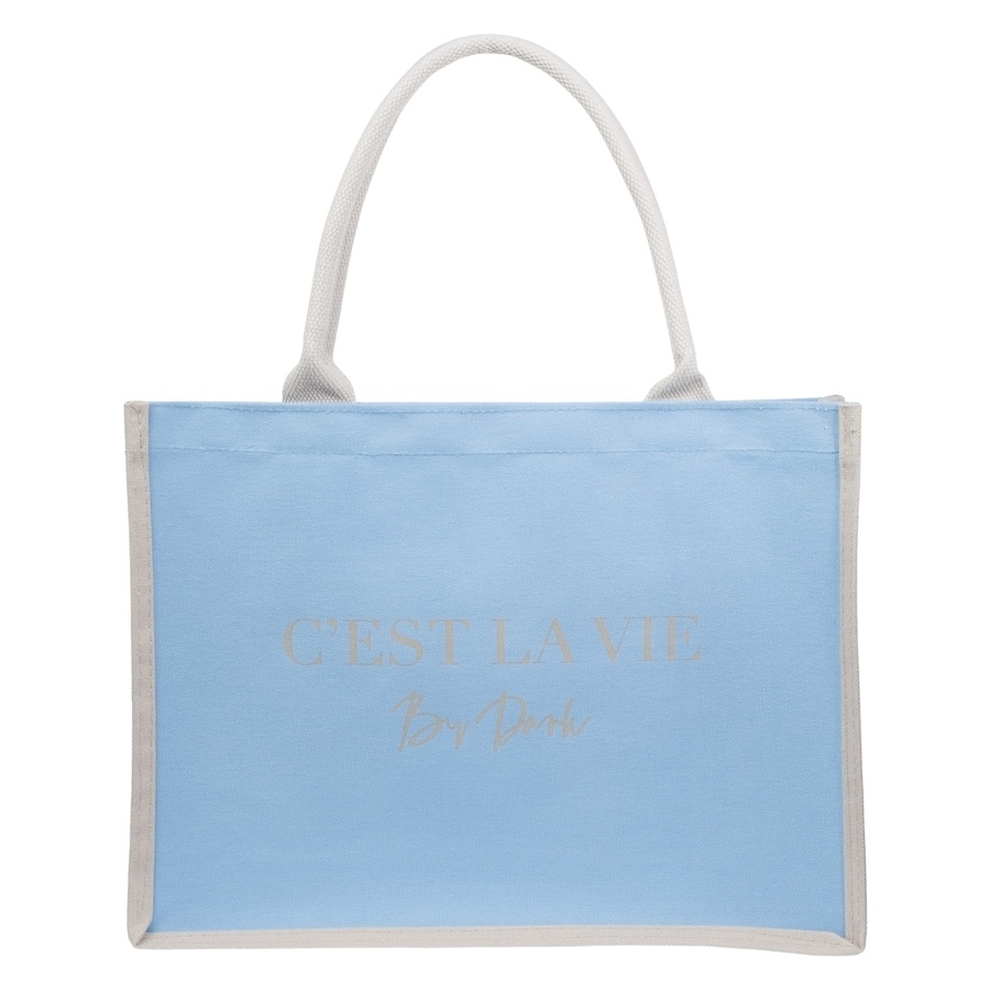 DARK Canvas Tote Medium "C'est La Vie" Ibiza Blue With Sand