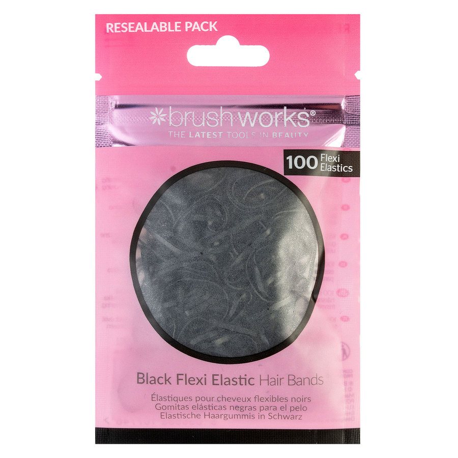 Brushworks Black Flexi Elastic Hair Bands 100pcs