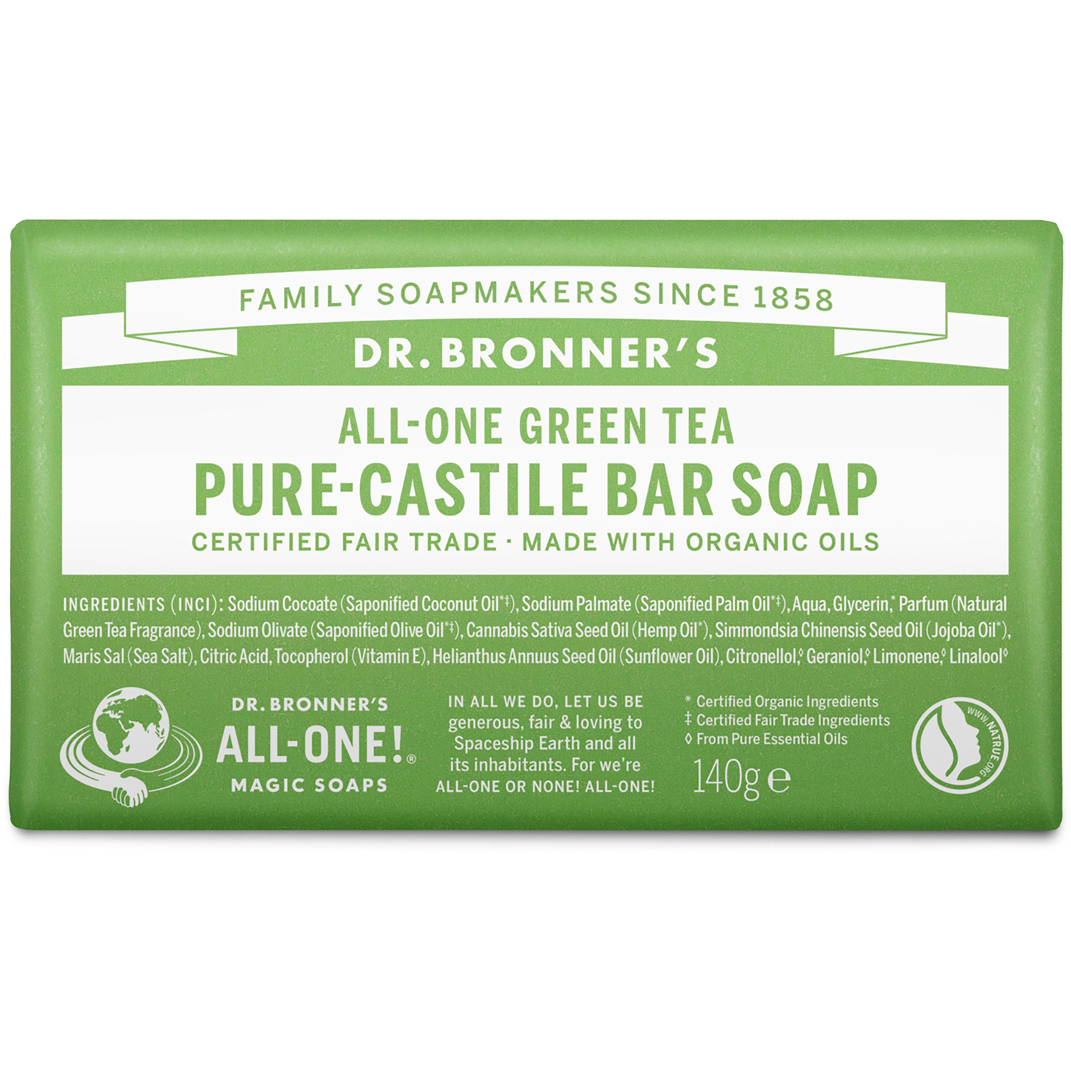 Dr. Bronner's Pure-Castile Bar Soap Green Tea 140 g