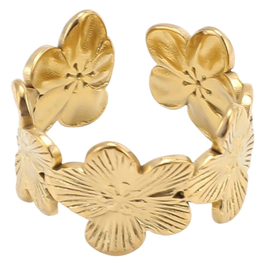 Timi of Sweden Flower Adjustable Ring Stainless Steel Gold