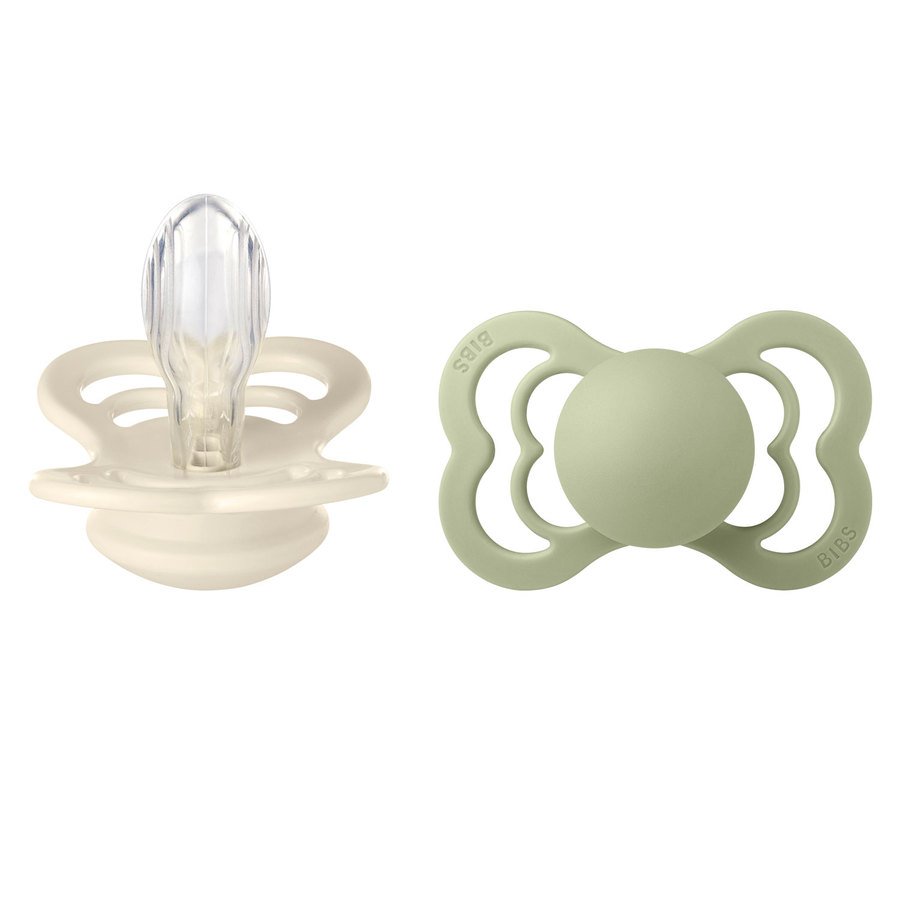 BIBS Pacifier Supreme Silicone Ivory/Sage Size 2 2pcs