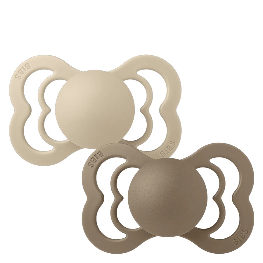 BIBS Pacifier Supreme 2 PACK Silicone Size 1 Vanilla/Dark Oak