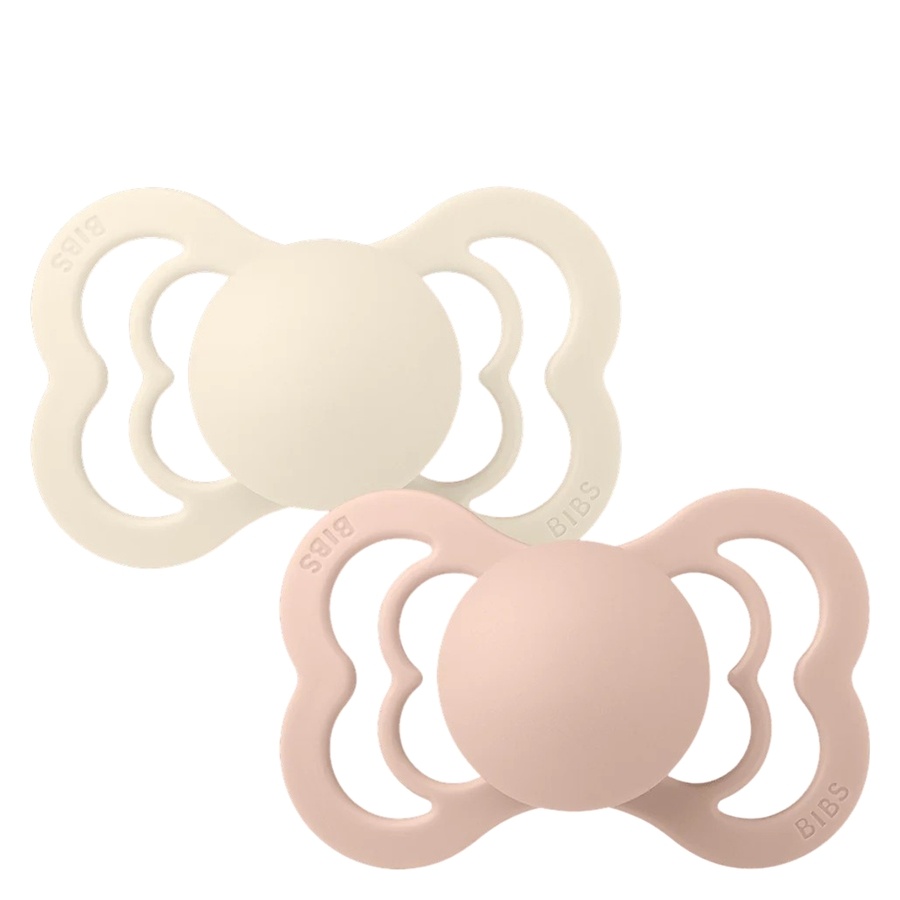BIBS Pacifier Supreme 2 PACK Silicone Size 1 Ivory/Blush