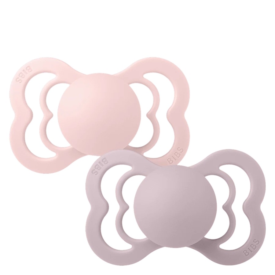 BIBS Pacifier Supreme 2 PACK Silicone Size 1 Blossom/Dusky Lilac