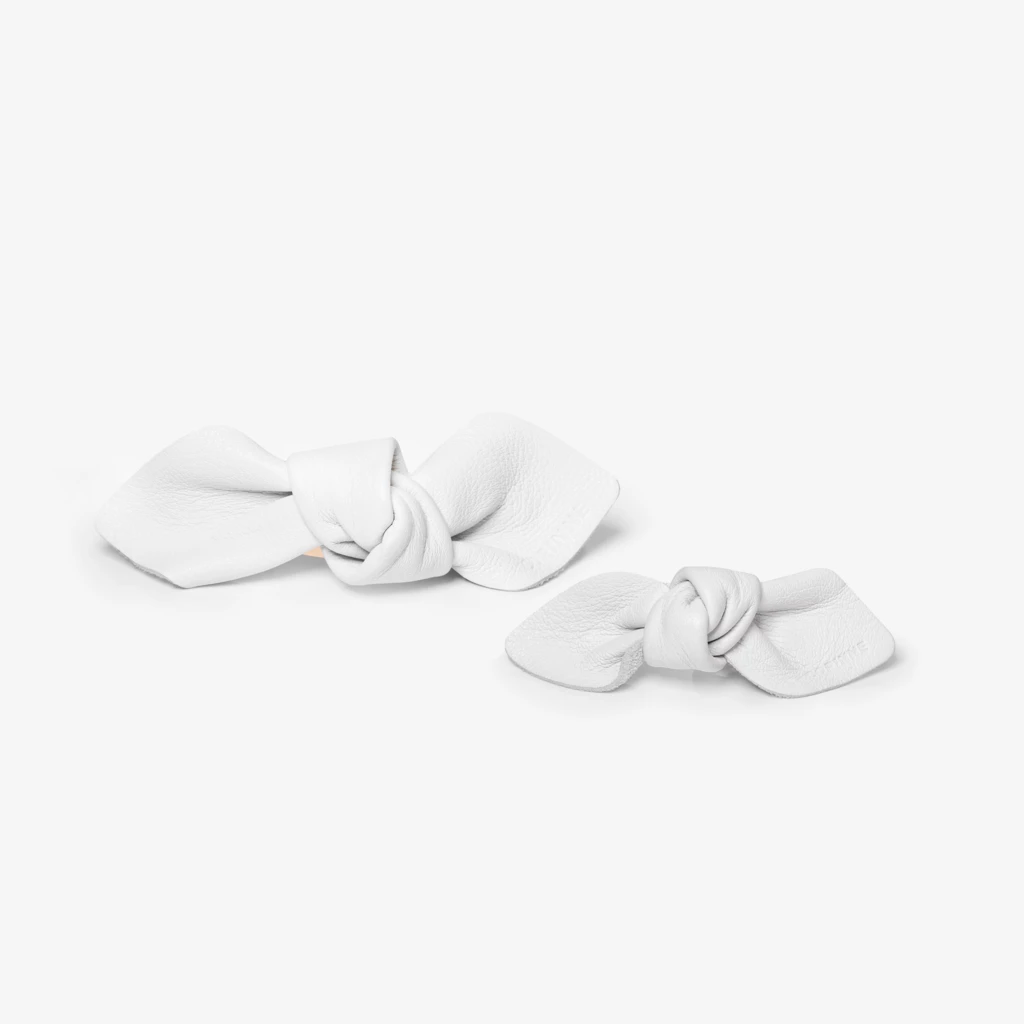 Leather Bow Hair Clip Big And Small 2-Pack White