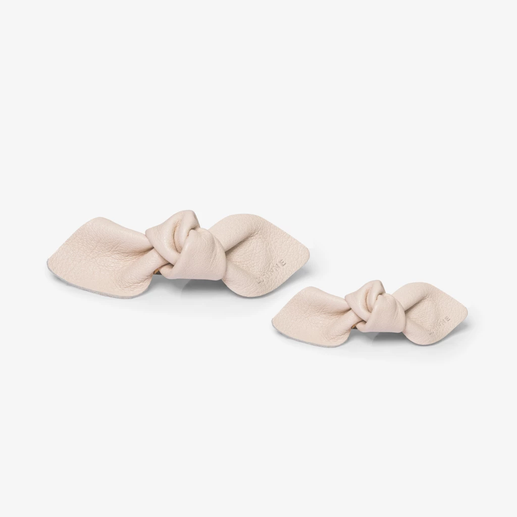 Leather Bow Hair Clip Big And Small 2-Pack Cream