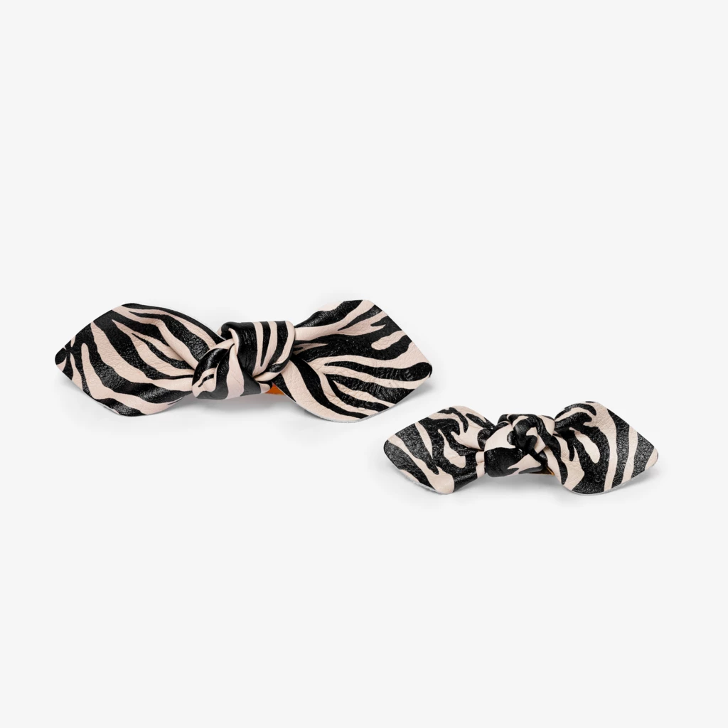 Leather Bow Hair Clip Big And Small 2-Pack Zebra