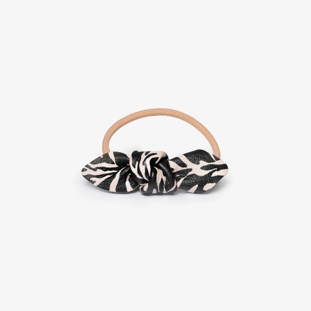 Leather Bow Small Hair Tie Zebra