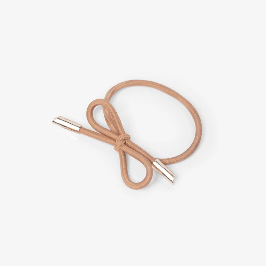 Hair Tie Bow Metal Plain Camel