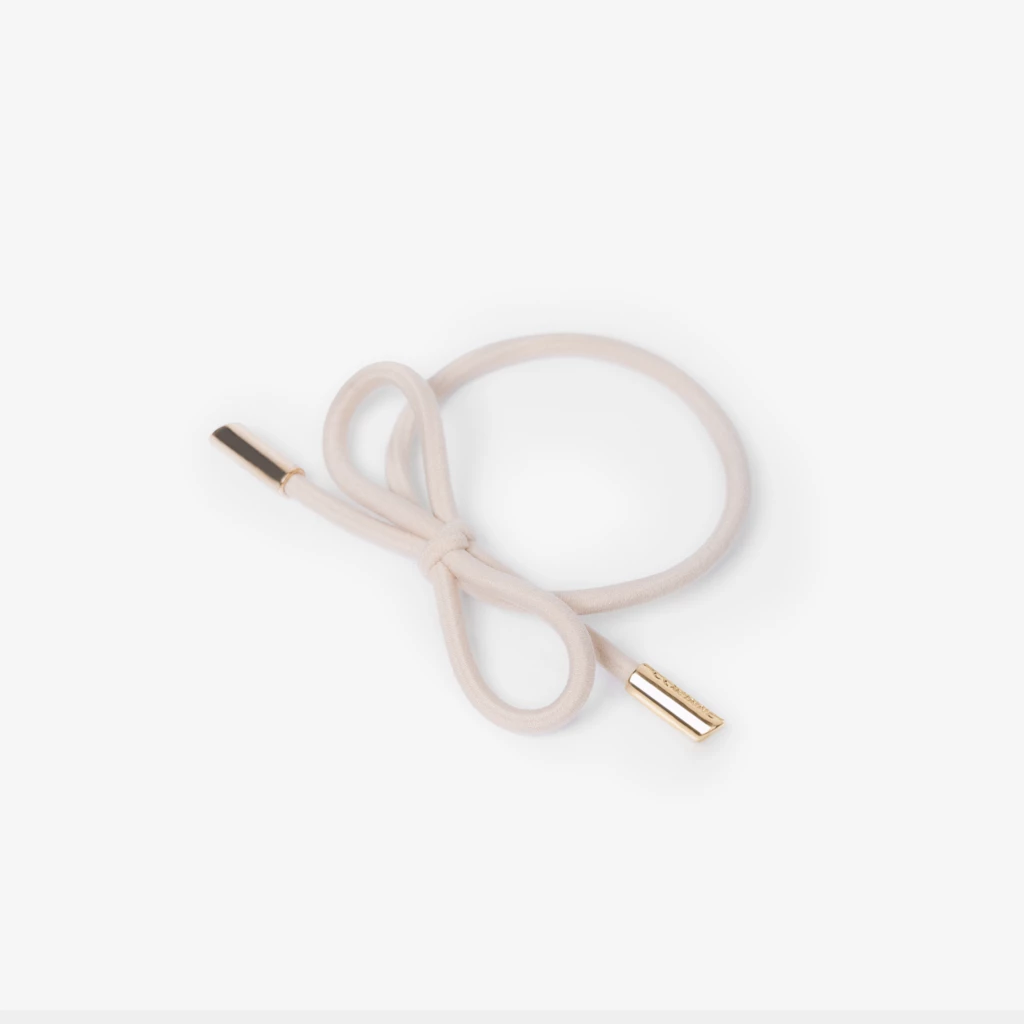 Hair Tie Bow Metal Plain Cream