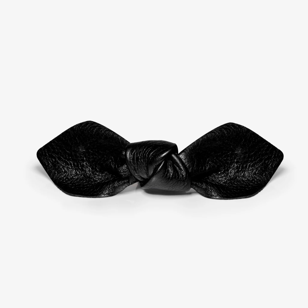 Leather Bow Big On Hair Clip Black