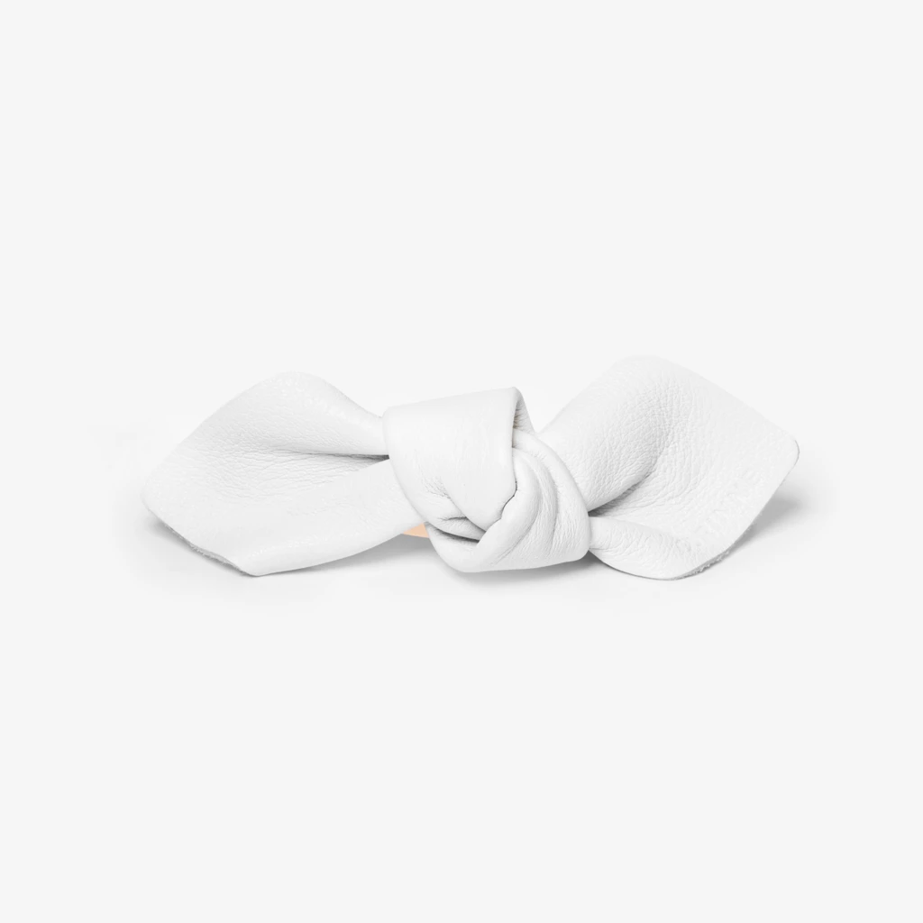 Leather Bow Big On Hair Clip White
