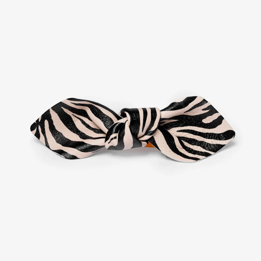 Leather Bow Big On Hair Clip Zebra