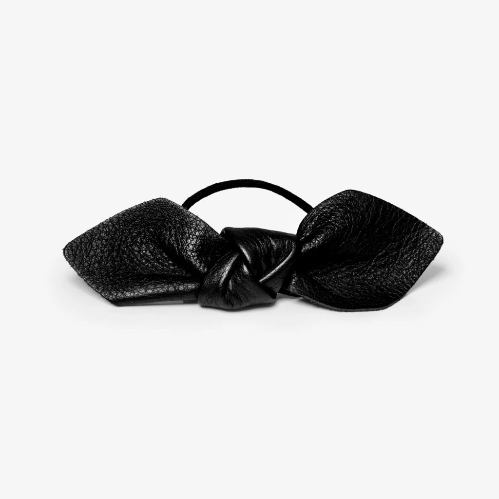 Leather Bow Big Hair Tie Black