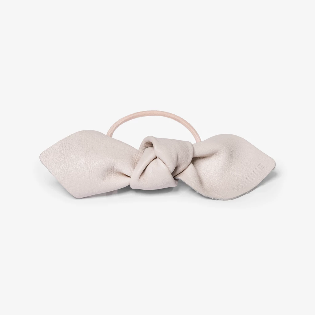 Leather Bow Big Hair Tie Cream