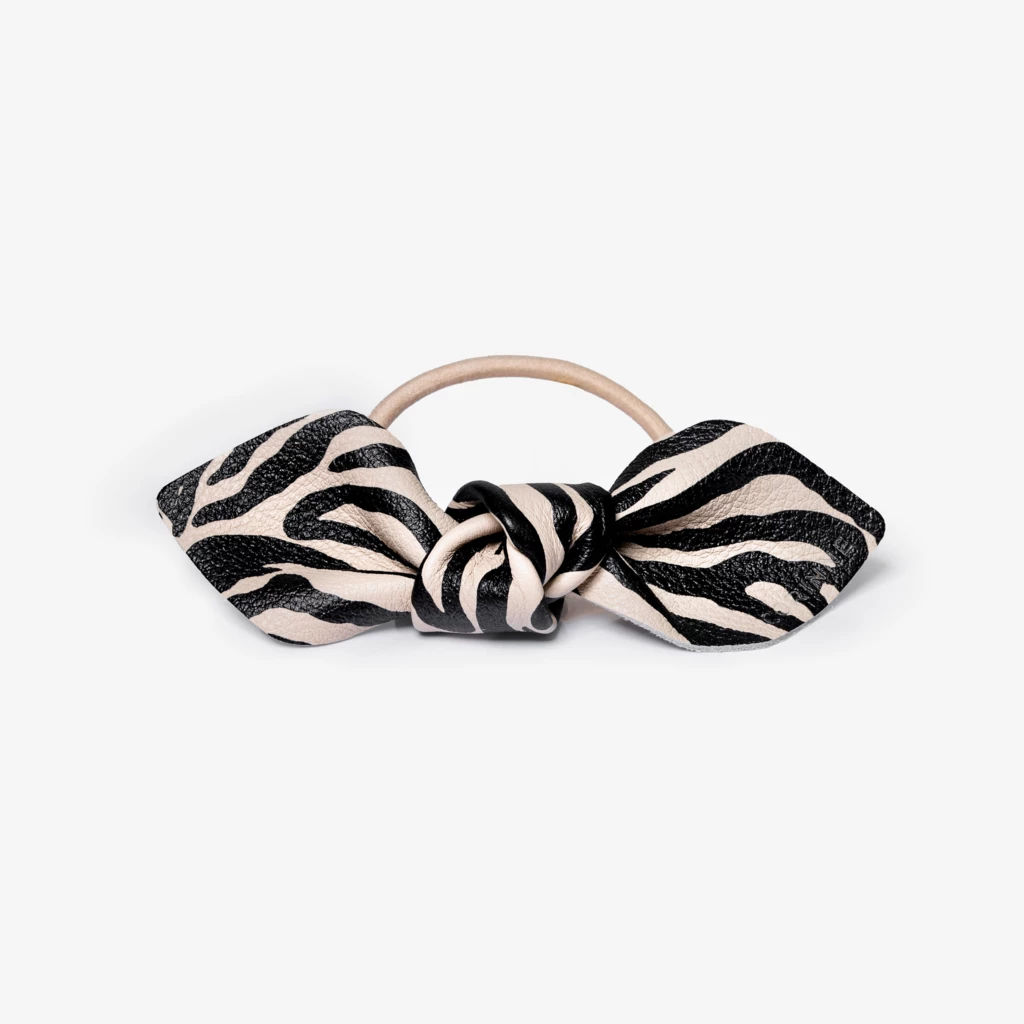 Leather Bow Big Hair Tie Zebra