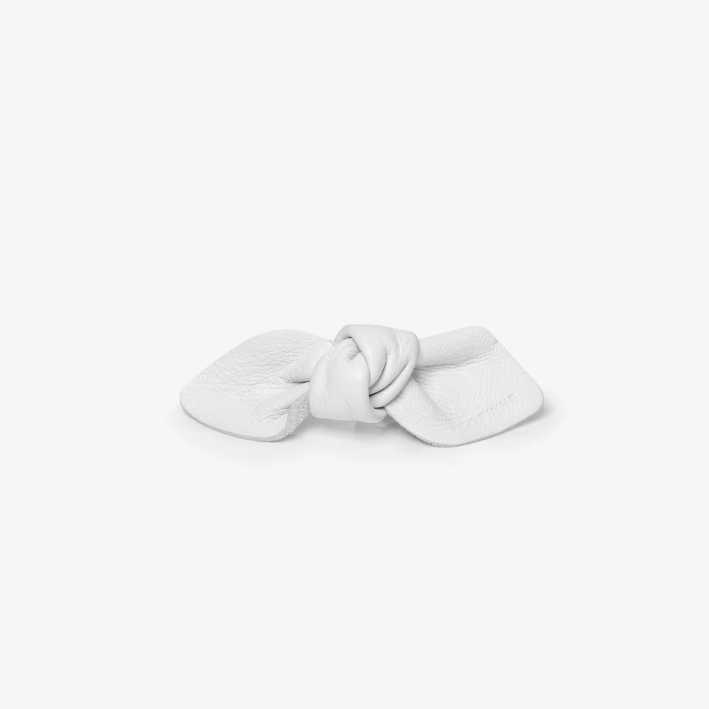 Leather Bow Small On Hair Clip White