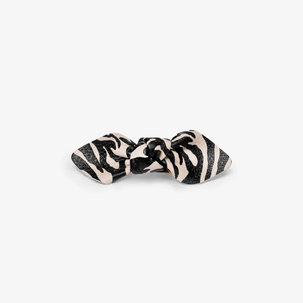 Leather Bow Small On Hair Clip Zebra